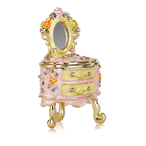 SEVENBEES Small Fairy Dresser Jewelry Boxes Pink Girls Dresser Figurines Collectibles Trinket Box Hinged for Women