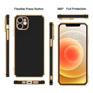 BENTOBEN Compatible with iPhone 12 Case, Slim Luxury Electroplated Bumper Women Men Girl Protective Soft Case Cover with Strap for iPhone 12 6.1 inch,Black/Gold