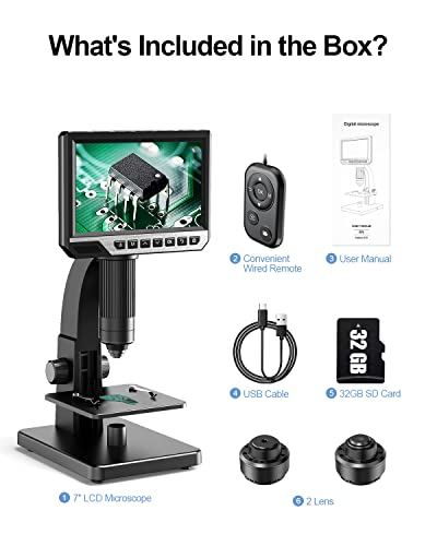 7'' LCD Digital Microscope 2000X Biological Lens & Digital Lens, Ankylin 12MP Coin Microscope for Error Coins, Remote Control, 10 LED Light, USB Soldering Microscope for Adults/Kids