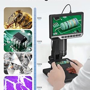 7'' LCD Digital Microscope 2000X Biological Lens & Digital Lens, Ankylin 12MP Coin Microscope for Error Coins, Remote Control, 10 LED Light, USB Soldering Microscope for Adults/Kids