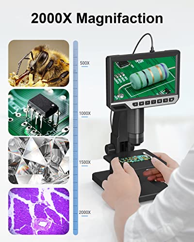 7'' LCD Digital Microscope 2000X Biological Lens & Digital Lens, Ankylin 12MP Coin Microscope for Error Coins, Remote Control, 10 LED Light, USB Soldering Microscope for Adults/Kids