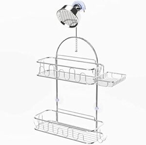 neahom hanging shower caddy over shower head for bathroom silver, stainless steel soap holder & razor holder & hooks, hanging shower shelf organizer, storage rack, rustproof, anti-swing