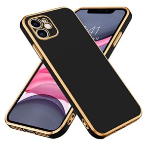 bentoben compatible with iphone 11 case, slim luxury electroplated bumper women men girl protective soft case cover with strap for iphone 11 6.1 inch,black/gold