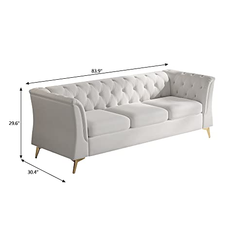 Homtique 3 Seater Sofa,Mid Century Modern Velvet Couch for Living Room,84 Inches Tufted Upholstered Chesterfield Sofa with Metal Legs Decor,Comfy Furniture Set for Bedroom Apartment (Beige)