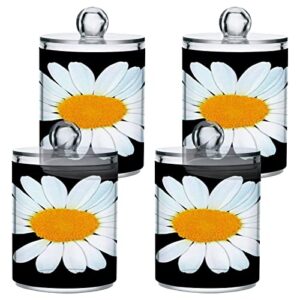 ALAZA White Daisy Flower 2 Pack Qtip Holder Dispenser with Lid 14 Oz Clear Plastic Apothecary Jar Containers Jars Bathroom for Cotton Swab, Ball, Pads, Floss, Vanity Makeup Organizer