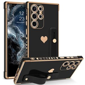 bentoben galaxy s22 ultra case,slim luxury heart design plated soft bumper women men girl protective case cover with strap for samsung galaxy s22 ultra 6.8 inch,black/gold