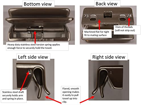 TrueGem Over Cabinet Kitchen Dish Towel Holder with 3/4" Bracket. Compact Clip/clamp. Smaller Than bar, Ring, Rack