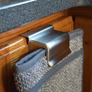 TrueGem Over Cabinet Kitchen Dish Towel Holder with 3/4" Bracket. Compact Clip/clamp. Smaller Than bar, Ring, Rack