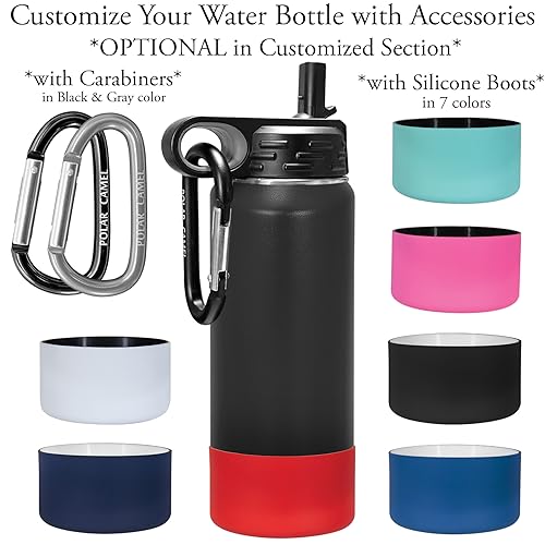 Personalized Water Bottles with Flip-Top Lid and Straw, Customized Engraved Insulated Flask, Custom Stainless Steel Sports Thermos 20 oz., 32 oz., 40 oz (Black)