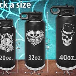 Personalized Water Bottles with Flip-Top Lid and Straw, Customized Engraved Insulated Flask, Custom Stainless Steel Sports Thermos 20 oz., 32 oz., 40 oz (Black)