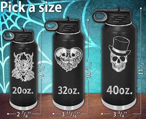 Personalized Water Bottles with Flip-Top Lid and Straw, Customized Engraved Insulated Flask, Custom Stainless Steel Sports Thermos 20 oz., 32 oz., 40 oz (Black)