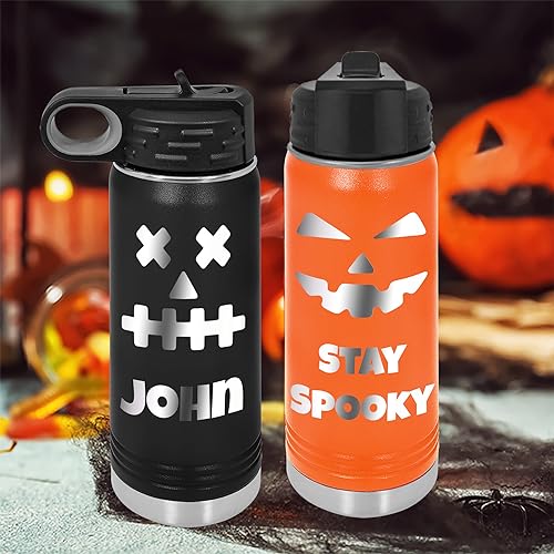 Personalized Water Bottles with Flip-Top Lid and Straw, Customized Engraved Insulated Flask, Custom Stainless Steel Sports Thermos 20 oz., 32 oz., 40 oz (Black)