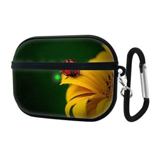 printing pattern leather cover case with carabiner compatible with airpods pro (2019) / ladybug and blossom