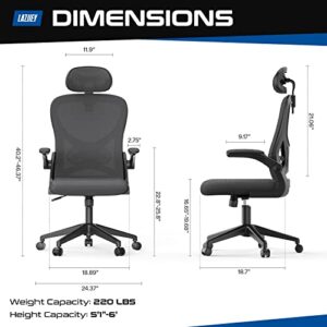 Laziiey Home Office Chairs with Flip Up Arms, Comfortable Computer Desk Chair with Wheels Adjustable Headrest and Lumbar Support for Home Office (Black)