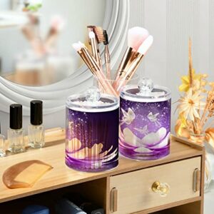 ALAZA 2pcs Beautiful Lotus Flower Qtip Holder Dispenser 14 oz Bathroom Storage Clear Apothecary Jars Containers Cotton Ball,Cotton Rounds,Floss Picks, Hair Clips, Food