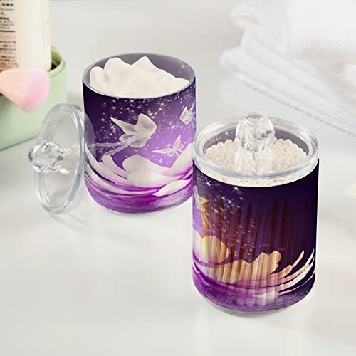 ALAZA 2pcs Beautiful Lotus Flower Qtip Holder Dispenser 14 oz Bathroom Storage Clear Apothecary Jars Containers Cotton Ball,Cotton Rounds,Floss Picks, Hair Clips, Food