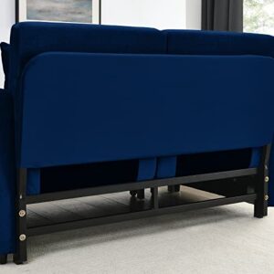 CALABASH Sofa Bed,Pull Out Couch Bed Sleeper Sofa,54" Modern Convertible Velvet Loveseat with 2 Pillows and Side Pockets, Small Love seat Sofa Bed w/Headboard for Living Room, Apartment (Blue)