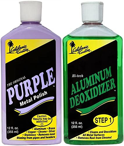 CALIFORNIA CUSTOM Products – Purple Metal Polish + Aluminum Deoxidizer Kit, No Silicone, Body Shop Safe, Great for Aluminum, Brass, Copper, Chrome, Silver, Stainless and Gold, Made in The USA