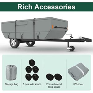 Tuszom Heavy Duty 6 Layers Pop-up Folding Camper Trailer Cover Fits 10' - 12'L, Upgraded Windproof RV Cover with Upgraded 5+2 PCS Straps, Waterproof All Season Protection for Motorhome