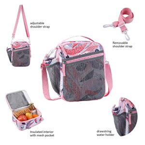 Insulated Lunch Box for School and Work, Expandable Lunch Bag, Thermal Reusable Small Lunch Cooler Tote Bag for Kids, Boys, Girls, Men, Women (Tropical Flowers)