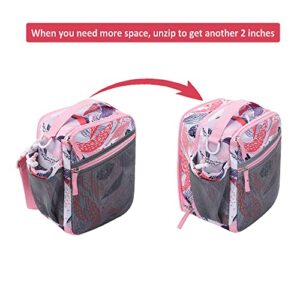 Insulated Lunch Box for School and Work, Expandable Lunch Bag, Thermal Reusable Small Lunch Cooler Tote Bag for Kids, Boys, Girls, Men, Women (Tropical Flowers)