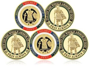5 pieces armor of god gold plated challenge coins prayer commemorative collector coins