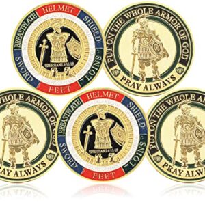 5 Pieces Armor of God Gold Plated Challenge Coins Prayer Commemorative Collector Coins