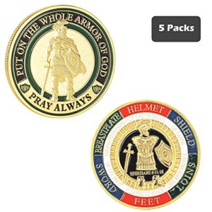 5 Pieces Armor of God Gold Plated Challenge Coins Prayer Commemorative Collector Coins