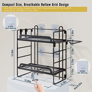 Over The Toilet Storage Shelf, Over-the-toilet Storage Rack, Over Toilet Bathroom Organizer Adhesive Wall Hanging Shelves with Toilet Paper Holder&Hooks, Space Saver for Small Room (2-Tier, Black)