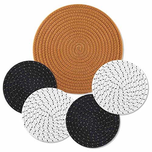 Trivet Hot Pot Holders Pads: Humbson 5 Pcs Trivets for Hot Dishes - Hot Pot Holder - Cotton Woven Hot Mat - Pot Coasters for Kitchen - 1 Pcs 11.8 inches - 4 Pcs 7 inches