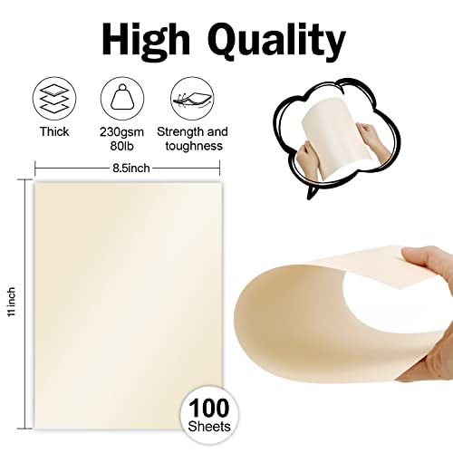 100 Sheets Cream Shimmer Cardstock 8.5 x 11 Off White Paper, Goefun 80lb Ivory Card Stock Printer Paper for Invitations, Certificates, Crafts, Card Making