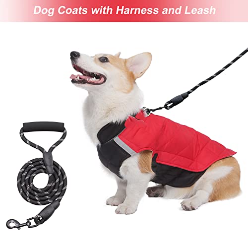 Dog Winter Coat Dog Jacket for Small Medium Dogs Cold Weather Coats Dog Snowsuit with D-Rings and Dog Leash Reflective Dog Cat Clothes Vest Waterproof Windproof Warm Pet Dog Puffer Jacket Coats Red L