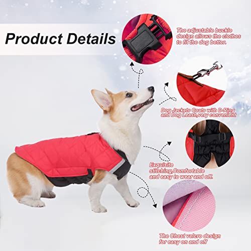 Dog Winter Coat Dog Jacket for Small Medium Dogs Cold Weather Coats Dog Snowsuit with D-Rings and Dog Leash Reflective Dog Cat Clothes Vest Waterproof Windproof Warm Pet Dog Puffer Jacket Coats Red L