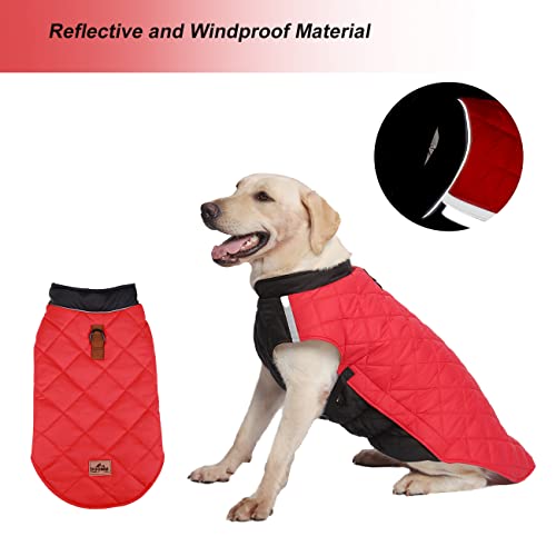 Dog Winter Coat Dog Jacket for Small Medium Dogs Cold Weather Coats Dog Snowsuit with D-Rings and Dog Leash Reflective Dog Cat Clothes Vest Waterproof Windproof Warm Pet Dog Puffer Jacket Coats Red L