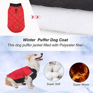 Dog Winter Coat Dog Jacket for Small Medium Dogs Cold Weather Coats Dog Snowsuit with D-Rings and Dog Leash Reflective Dog Cat Clothes Vest Waterproof Windproof Warm Pet Dog Puffer Jacket Coats Red L