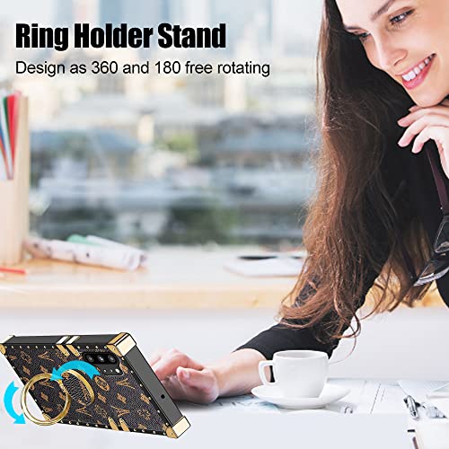 YoodQood for Samsung Galaxy Note10 Plus Square Case Non Slip Shockproof Slim TPU Full Protection Retro Elegant Luxury Leather Case with Kickstand for Samsung Note 10 Plus(Brown)