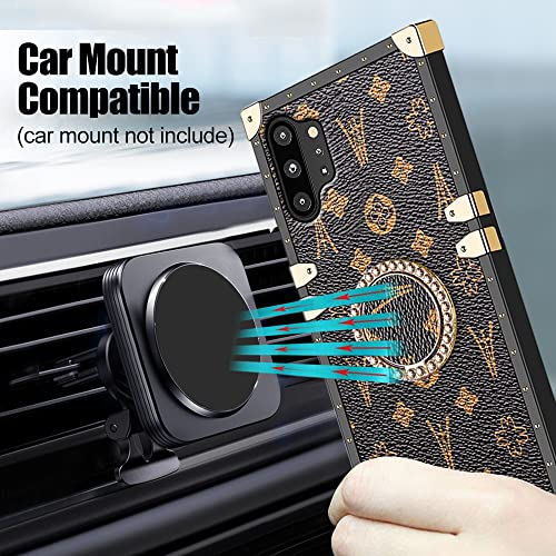 YoodQood for Samsung Galaxy Note10 Plus Square Case Non Slip Shockproof Slim TPU Full Protection Retro Elegant Luxury Leather Case with Kickstand for Samsung Note 10 Plus(Brown)