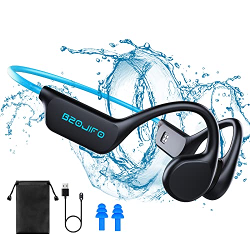 BZOJIFO Waterproof Bone Conduction Headphones, IPX8 Waterproof Swimming Headphones 32GB MP3 Player Wireless Bluetooth 5.3 Open-Ear Headphones with Mic Call for Swimming Skiing Driving Cycling (Blue)