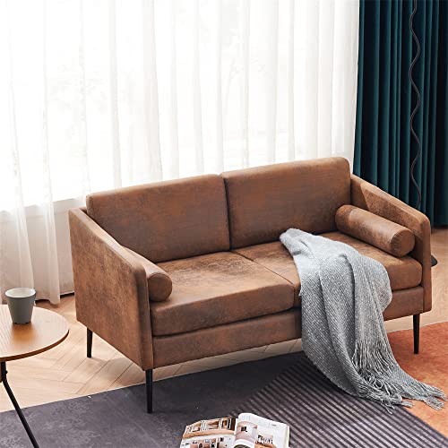 Loveseat Sofa Couch,Hot Stamping Cloth 2-Seater Surrounding Sofa Chair with 2 Waist Pillows for Reading (Brown)