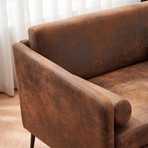 Loveseat Sofa Couch,Hot Stamping Cloth 2-Seater Surrounding Sofa Chair with 2 Waist Pillows for Reading (Brown)