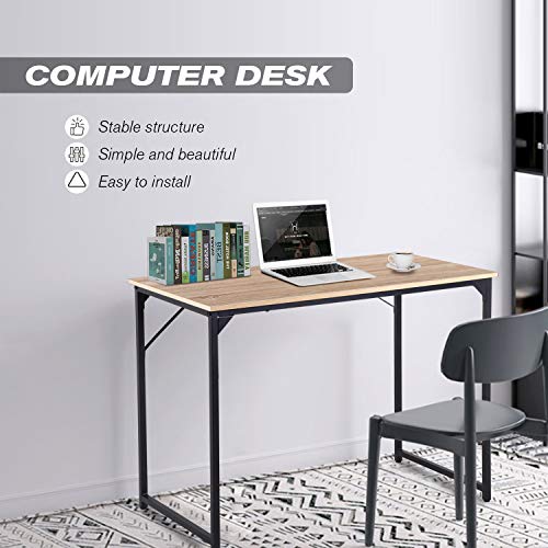 Computer Desk 39 inch, Home Office Desk Writing Study Table Modern Simple Style PC Desk with Black Metal Frame,Nature