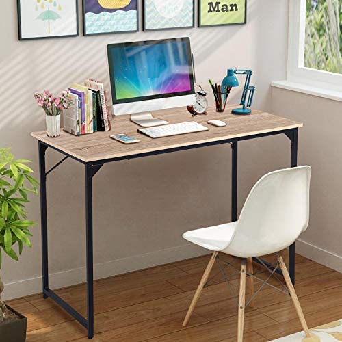 Computer Desk 39 inch, Home Office Desk Writing Study Table Modern Simple Style PC Desk with Black Metal Frame,Nature