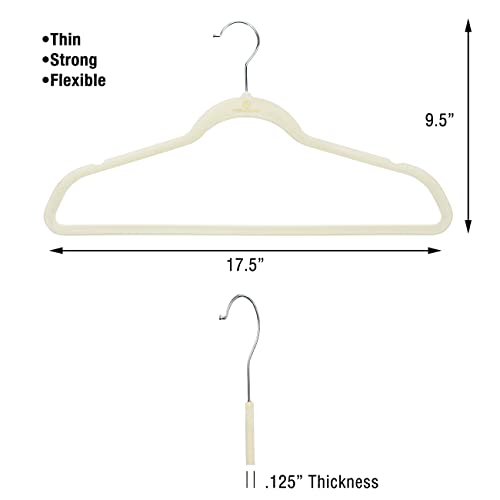 Closet Accessories Velvet Hangers 50 Pack, Sturdy Heavy Duty Felt Hangers 50 Pack, w/ 360° Swivel, Thin Hangers Non-Slip Velvet, No Shoulder Bumps Hangers, Flocked Hangers with Cascading Hooks, Ivory