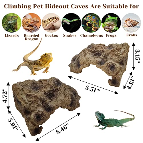 Hamiledyi Reptile Resin Hide Cave Lizard Simulated Rock Hides Bearded Dragon Habitat Hideout Decor for Snake Gecko Turtle Hermit Crab Chameleon Shelter Decoration (M)