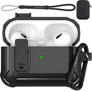 valkit compatible airpods pro 2nd/1st generation case cover with lock, military airpod pro 2 case with keychain & lanyard cool shockproof protective case for airpod pro 2nd/1st gen(2023/2022/2019)
