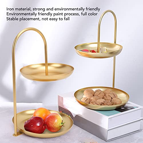 2 Tiered Large Capacity Fruit Tray, Strong Environmentally Friendly Nordic Style Gold Metal Tray, Simple Stylish Snack Tray place Fruits Cakes Candies