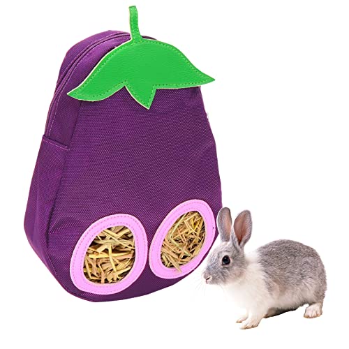 Guinea Pig Hay Feeder, Rabbit Hay Feeder Bag with Zipper Closure for Bunny Chinchilla Small Animals, Large Capacity Less Waste, Reduce Mess and No Odor (Purple)