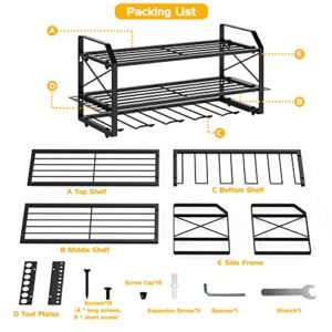 Samyoung Power Tool Organizer Wall Mount with 5 Drill Slots Drill Rack Heavy Duty Floating Tool Shelf Power Tool Organizer Power Tool Holder for Handheld & Cordless Drill Tools | 5 Holders