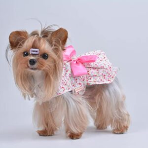 Petroom 2 Pieces Small Dog Dresses,Cute Princess Floral Skirt Cat Apparel Female for Yorkie(Pink & Rose red S)