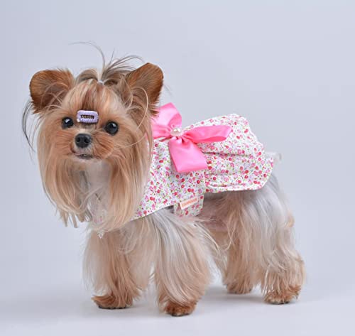 Petroom 2 Pieces Small Dog Dresses,Cute Princess Floral Skirt Cat Apparel Female for Yorkie(Pink & Rose red S)